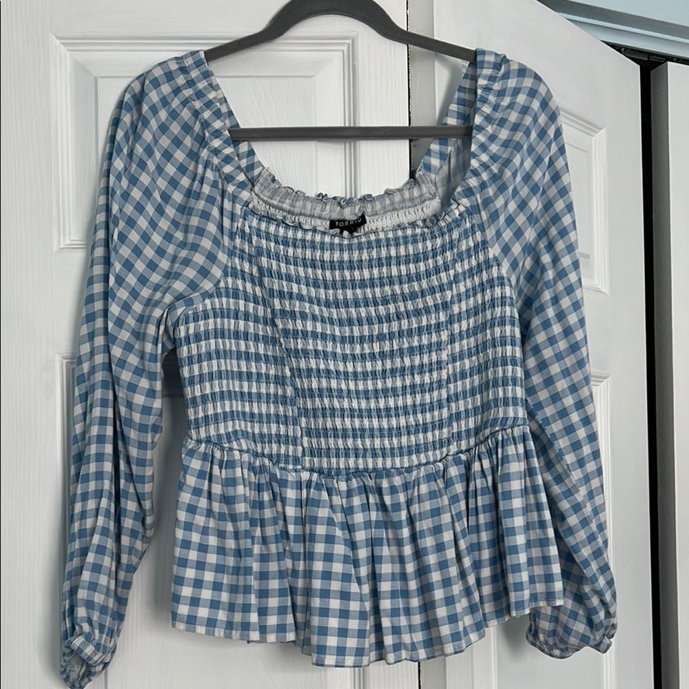 Blue Gingham Long Sleeve Top